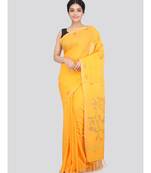 PinkLoom Women's yellow hand woven cotton sarees With Blouse