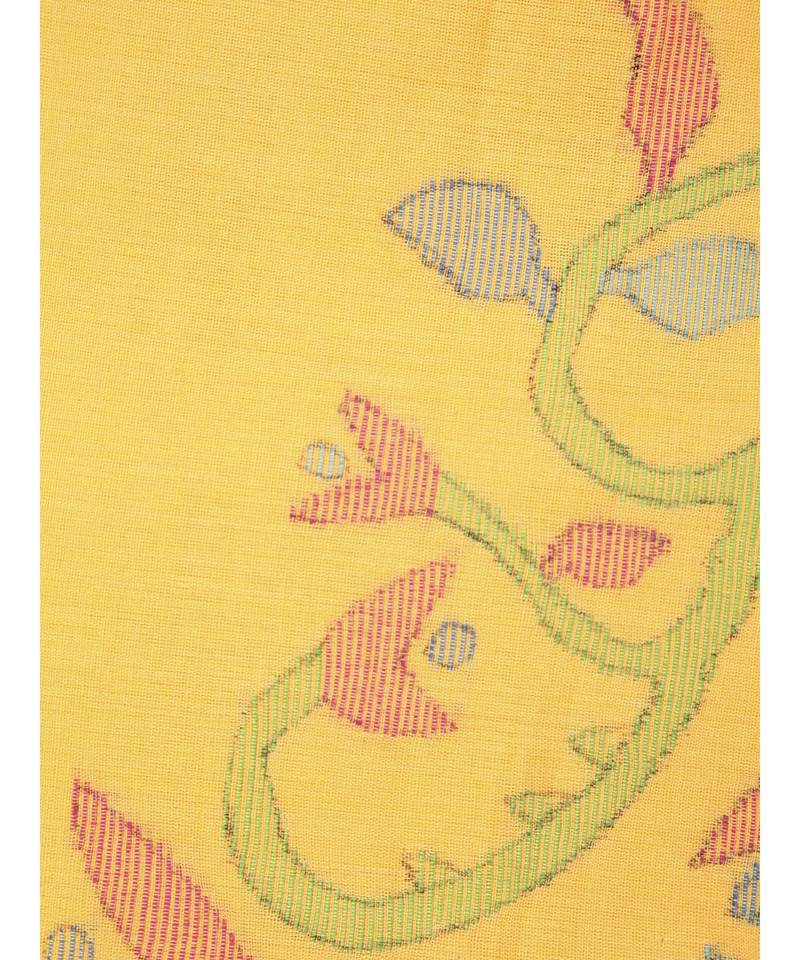 PinkLoom Women's yellow hand woven cotton sarees With Blouse