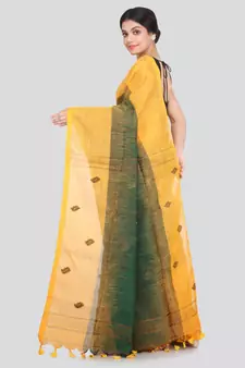 PinkLoom Women's green hand woven linen saree With Blouse