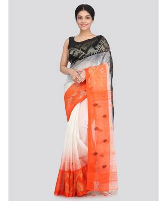 PinkLoom Women's multicolor hand woven linen saree With Blouse 1