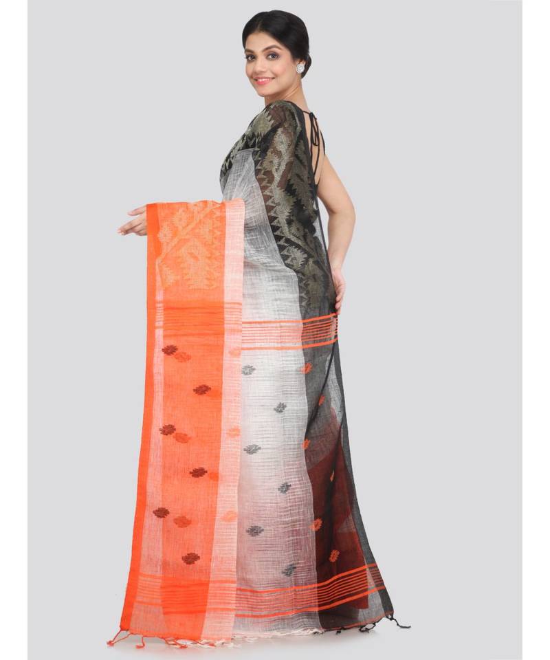 PinkLoom Women's multicolor hand woven linen saree With Blouse