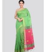 PinkLoom Women's green hand woven cotton silk sarees With Blouse