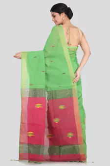 PinkLoom Women's green hand woven cotton silk sarees With Blouse