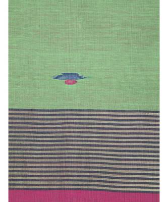 PinkLoom Women's green hand woven cotton silk sarees With Blouse 4