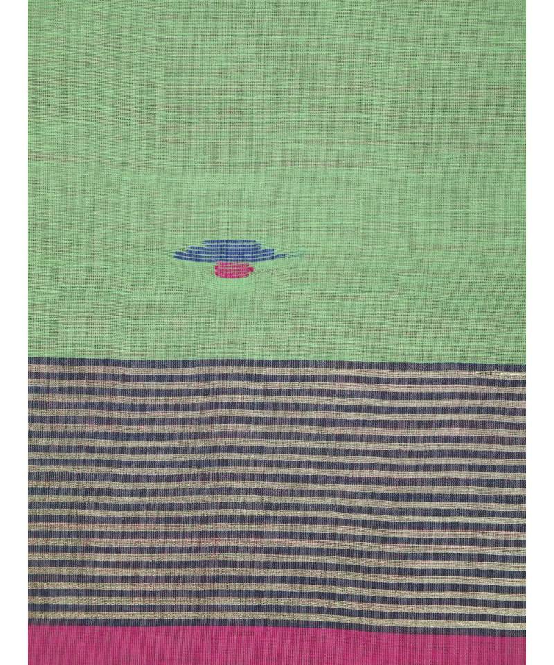 PinkLoom Women's green hand woven cotton silk sarees With Blouse