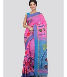 PinkLoom Women's pink hand woven cotton sarees With Blouse