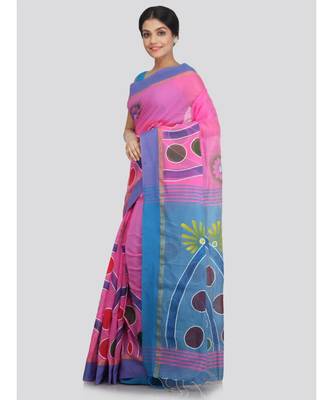 PinkLoom Women's pink hand woven cotton sarees With Blouse 2