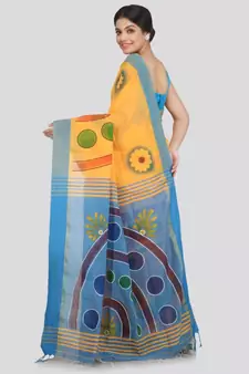 PinkLoom Women's yellow hand woven cotton sarees With Blouse