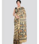 PinkLoom Women's beige hand woven cotton sarees With Blouse