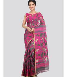 PinkLoom Women's grey hand woven cotton sarees With Blouse