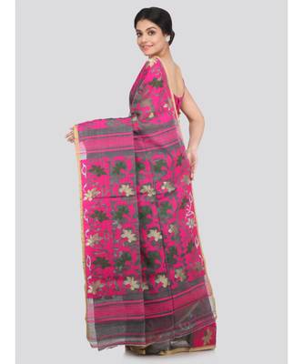 PinkLoom Women's grey hand woven cotton sarees With Blouse 3