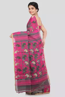 PinkLoom Women's grey hand woven cotton sarees With Blouse