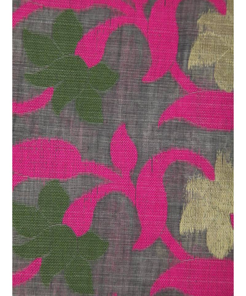 PinkLoom Women's grey hand woven cotton sarees With Blouse