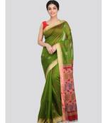 PinkLoom Women's green hand woven cotton silk sarees With Blouse