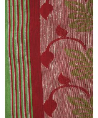 PinkLoom Women's green hand woven cotton silk sarees With Blouse 4