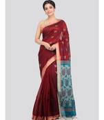 PinkLoom Women's maroon hand woven cotton silk sarees With Blouse