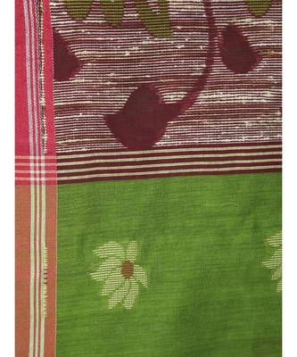 PinkLoom Women's green hand woven cotton silk sarees With Blouse 4