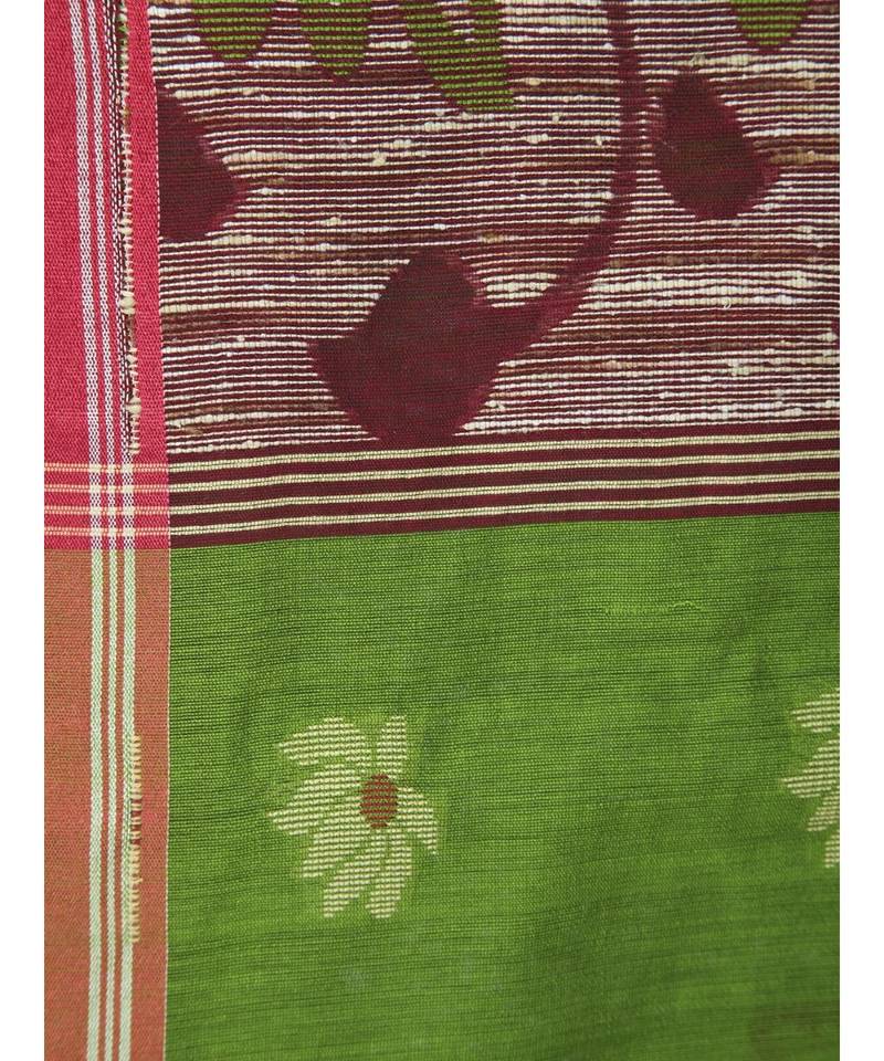PinkLoom Women's green hand woven cotton silk sarees With Blouse