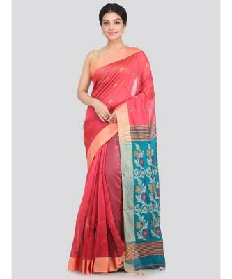 PinkLoom Women's multicolor hand woven cotton silk sarees With Blouse 1