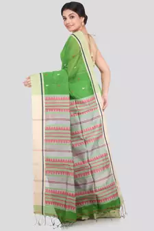 PinkLoom Women's green hand woven cotton silk sarees With Blouse