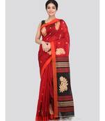 PinkLoom Women's red hand woven cotton silk sarees With Blouse