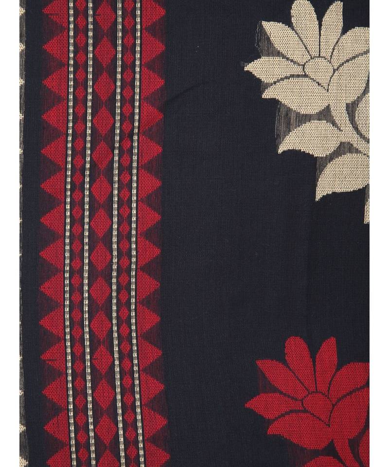 PinkLoom Women's red hand woven cotton silk sarees With Blouse