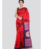 PinkLoom Women's red hand woven cotton silk sarees With Blouse