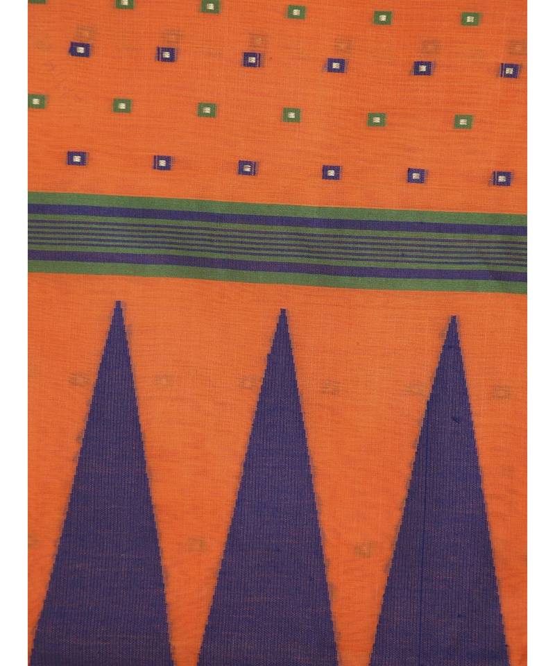 PinkLoom Women's orange hand woven cotton silk sarees With Blouse