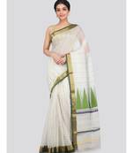 PinkLoom Women's off white hand woven cotton silk sarees With Blouse