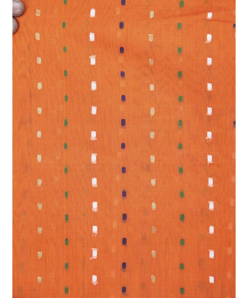 PinkLoom Women's orange hand woven cotton silk sarees With Blouse