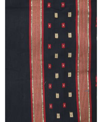 PinkLoom Women's black hand woven cotton silk sarees With Blouse 4