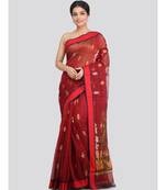 PinkLoom Women's maroon hand woven cotton silk sarees With Blouse