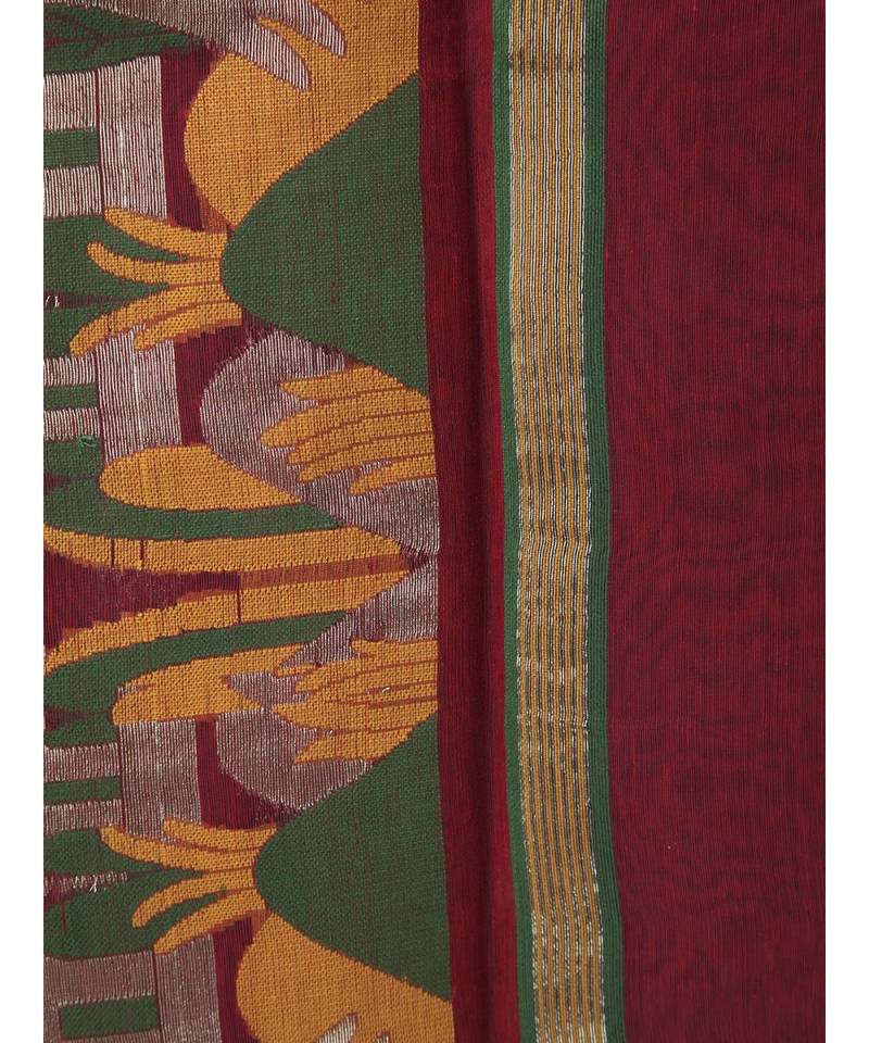 PinkLoom Women's maroon hand woven cotton silk sarees With Blouse