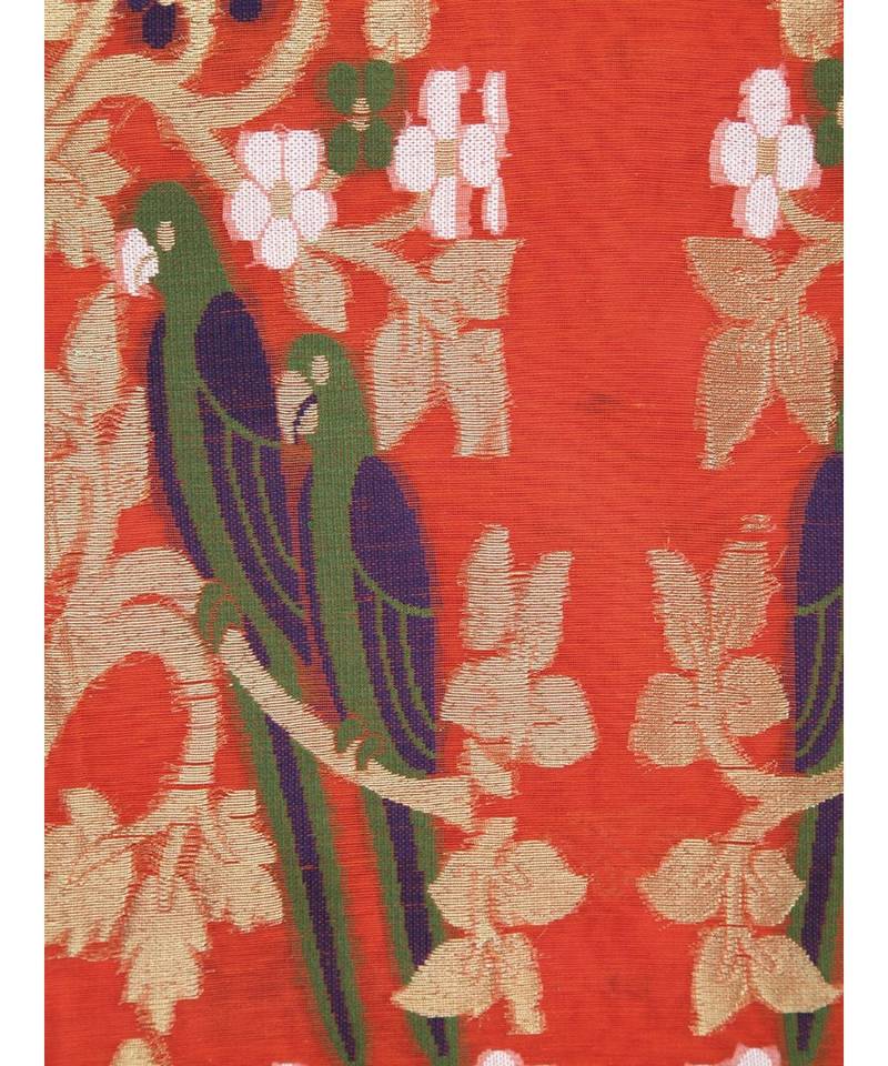 PinkLoom Women's orange hand woven cotton silk sarees With Blouse