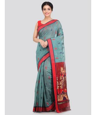 PinkLoom Women's multicolor hand woven cotton silk sarees With Blouse 1