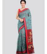 PinkLoom Women's multicolor hand woven cotton silk sarees With Blouse