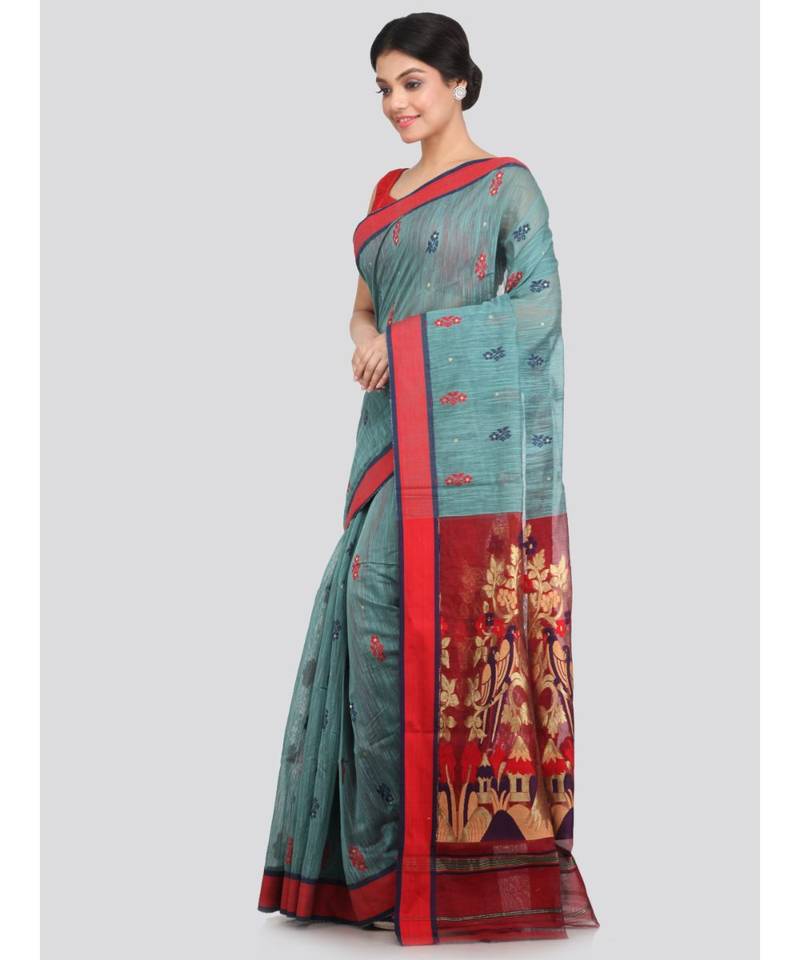 PinkLoom Women's multicolor hand woven cotton silk sarees With Blouse