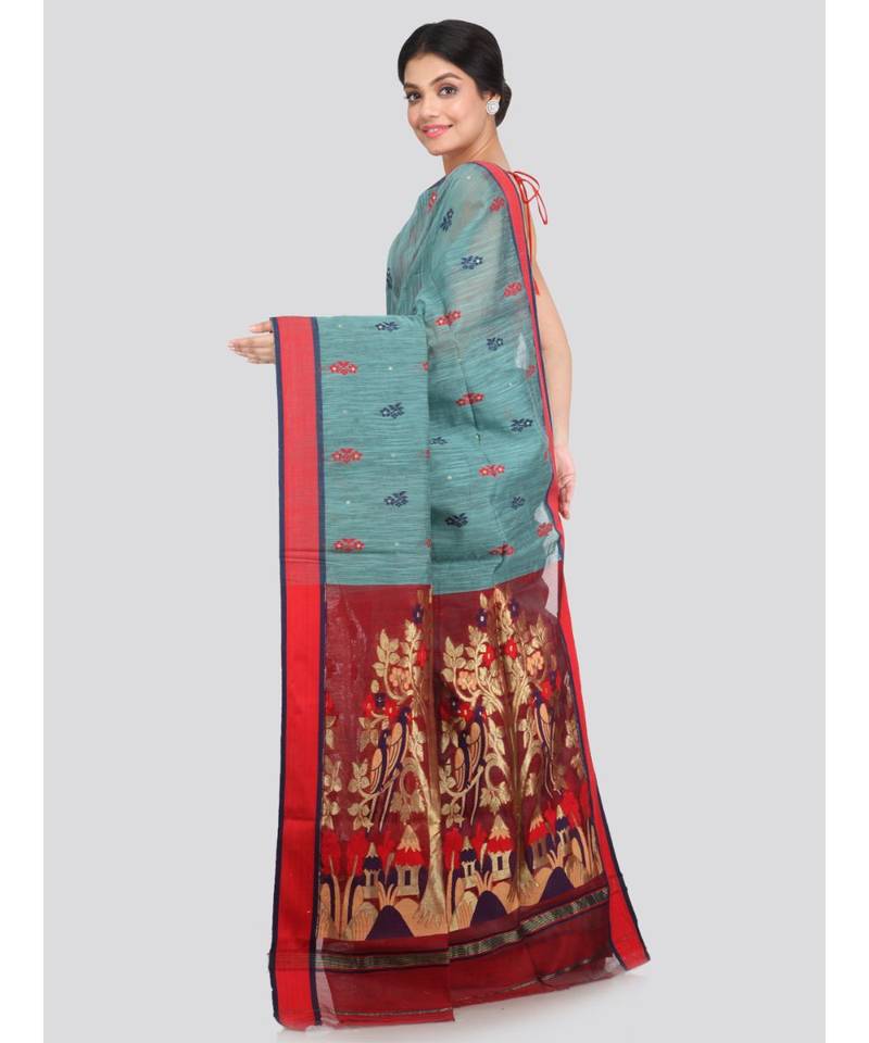 PinkLoom Women's multicolor hand woven cotton silk sarees With Blouse