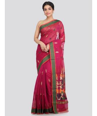PinkLoom Women's multicolor hand woven cotton silk sarees With Blouse 1