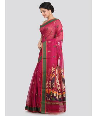 PinkLoom Women's multicolor hand woven cotton silk sarees With Blouse 2