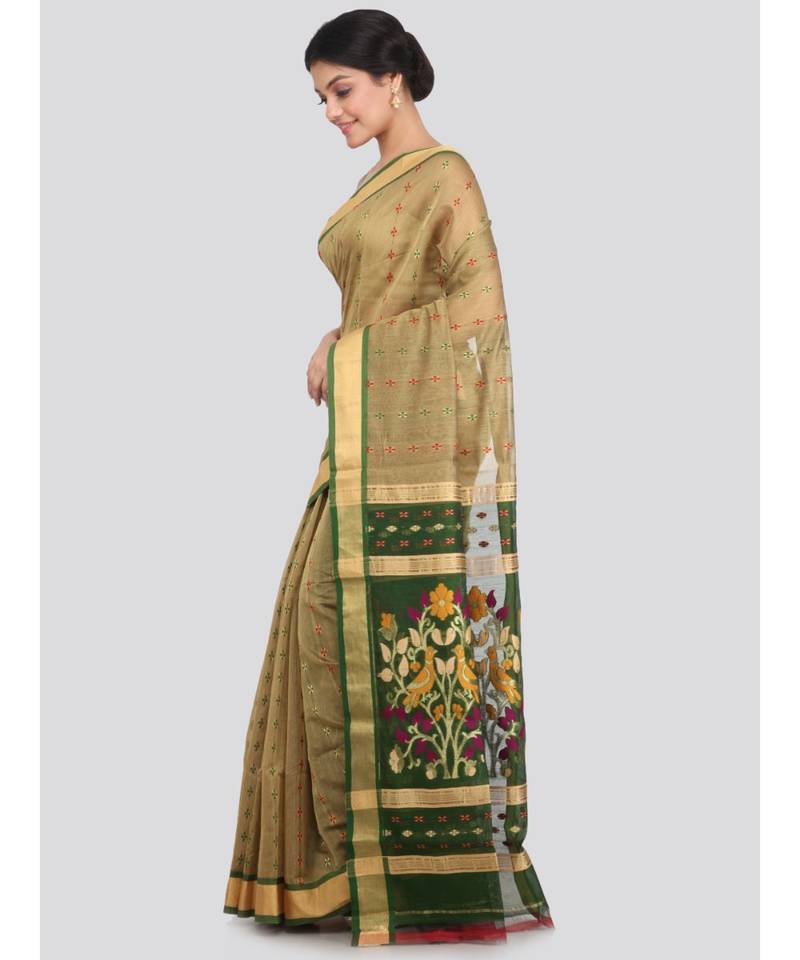 PinkLoom Women's multicolor hand woven cotton silk sarees With Blouse