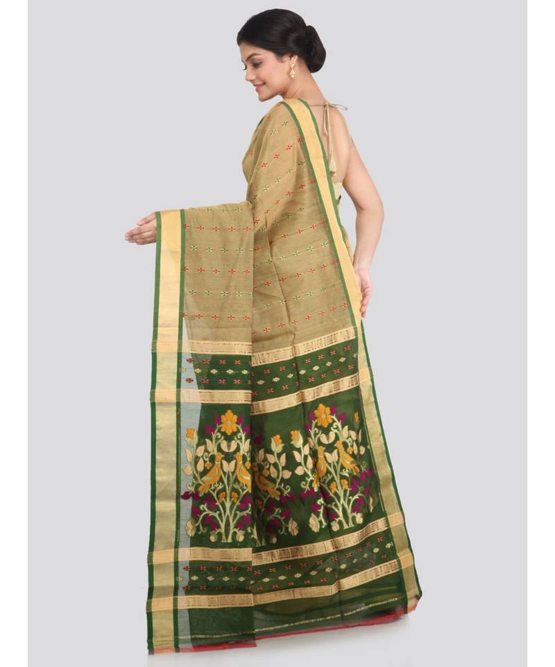 PinkLoom Women's multicolor hand woven cotton silk sarees With Blouse