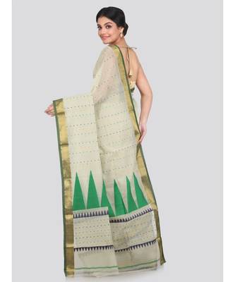 PinkLoom Women's off white hand woven cotton silk sarees With Blouse 3