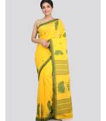 PinkLoom Women's yellow hand woven cotton sarees With Blouse
