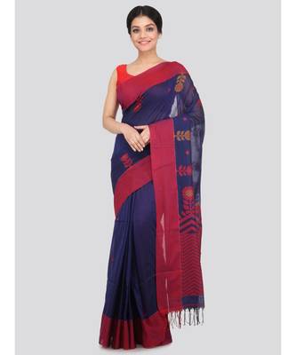 PinkLoom Women's blue hand woven cotton sarees With Blouse 1