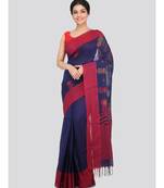 PinkLoom Women's blue hand woven cotton sarees With Blouse