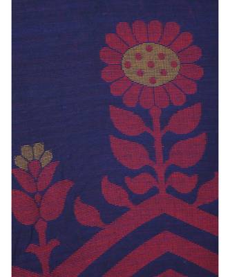 PinkLoom Women's blue hand woven cotton sarees With Blouse 4
