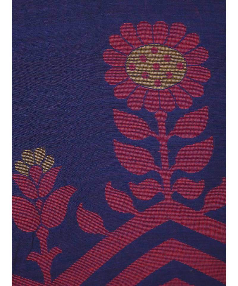 PinkLoom Women's blue hand woven cotton sarees With Blouse