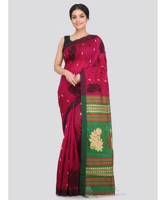 PinkLoom Women's multicolor hand woven cotton silk sarees With Blouse 1