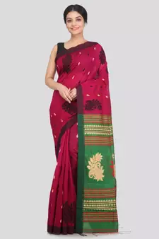 PinkLoom Women's multicolor hand woven cotton silk sarees With Blouse